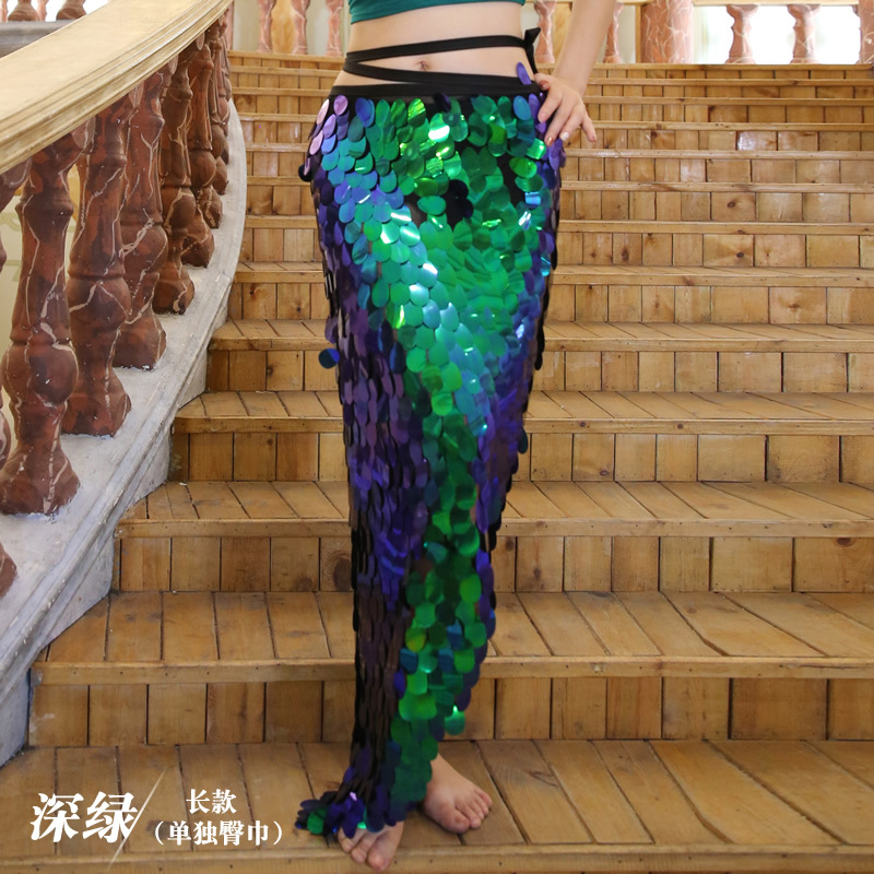 Mermaid Belly Dance Hip Scarf With Paillette/Dark Green